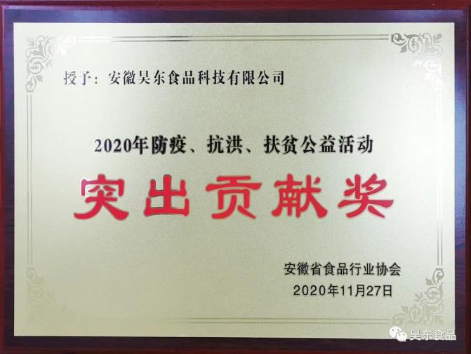 昊東食品榮獲肉松行業(yè)“防疫、抗洪、扶貧”突出貢獻(xiàn)獎!